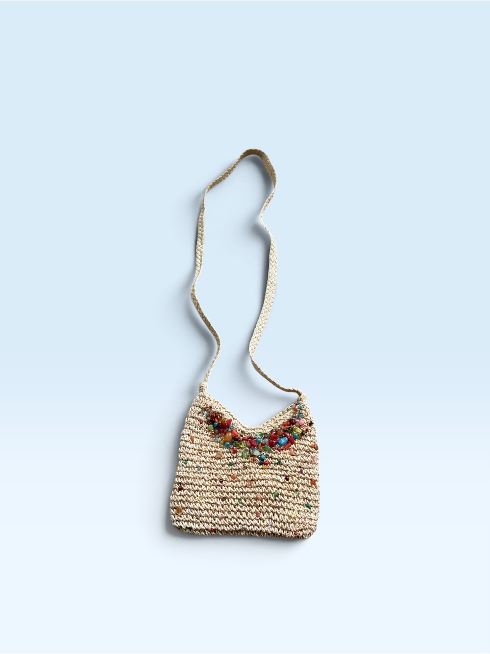 Cappelli vintage Strawworld Woven Crossbody Bag with Multicolor Bead Detail